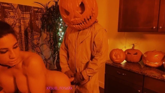 Trick or Treat PUMPKIN King~ JACK-O-LANTERN FUCKS me CUMS on my BIG TITS after SUCKING THROATING him